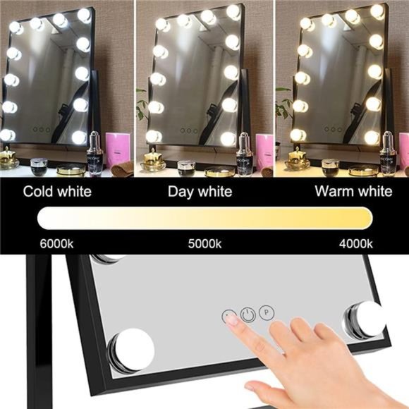 Lighted Makeup Mirror Hollywood Mirror Vanity Makeup Mirror with Light (Black) - Picture 3 of 6